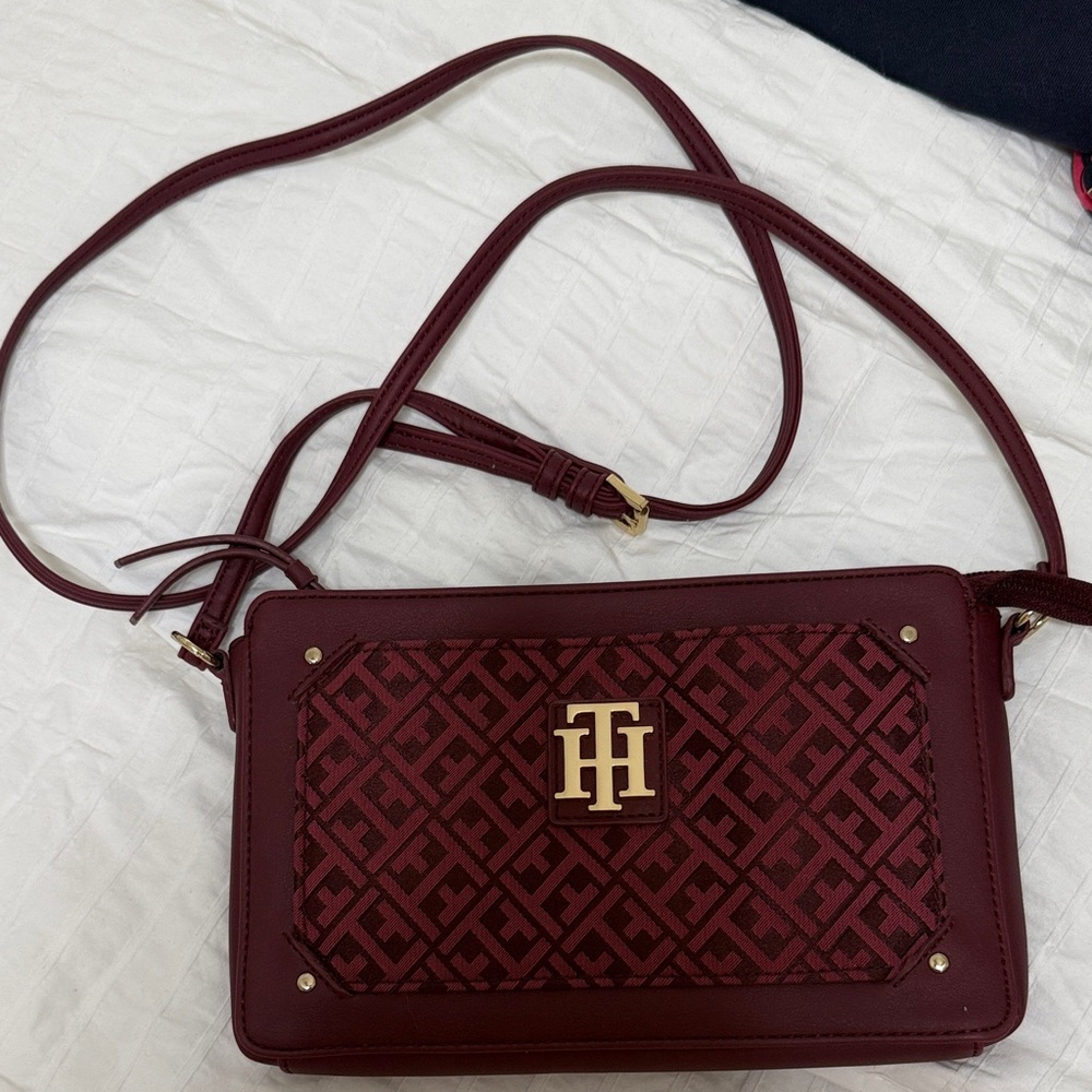 Tommy Hilfiger Wine Red Monogram Crossbody Bag